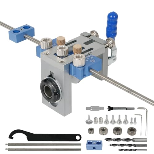 5/8/10/15mm Bohrschablone, Selbstzentrierendes 3-in-1 Dübel-Jig-Kit, Multifunktionaler verstellbarer Holzbearbeitungs-Verbindungswerkzeug-Bohrführungs-Locator für die Holzbearbeitung von GHIBFBT