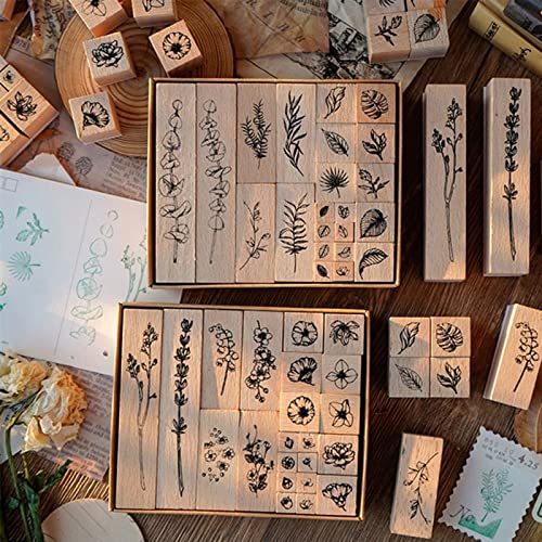 Holzstempel zum Basteln, 22 PCS Gummi Holz Vintage Holzstempel, Stempel Holz Natürliche Pflanze Seal Set für Scrapbooking Karten Machen Basteln Zeitschriften Geschenkanhänger (Frühlingsthemen) von GHIBFBT