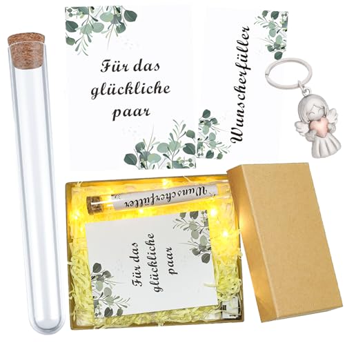 Hochzeitsgeschenke für Brautpaar - Hochzeitskarte und Verpackung für Geldgeschenk zur Hochzeit Karte Geld mit hochzeitskarte und Engelsanhänger, mit Glasröhrchen, Lichterkette, Wunschfüller von GHKJOK