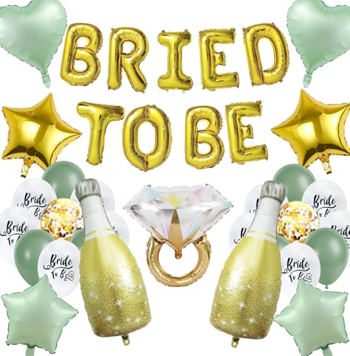 Junggesellinnenabschied Dekorationen Salbeigrün - Bride to Be Zubehör, Bride to Be Banner, Junggesellinnenabschied Luftballons, Brautdusche mit Diamantring für Bachelorette Hochzeit Party von GHKJOK