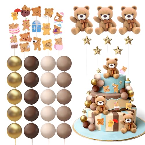 Tortendeko Bär Baby, Geburtstag Jungen Mädchen mit Teddybär Figur, für Baby Shower Party Deko, Taufe Kuchen Deko, Mini Figuren für Baby Duschen von GHKJOK