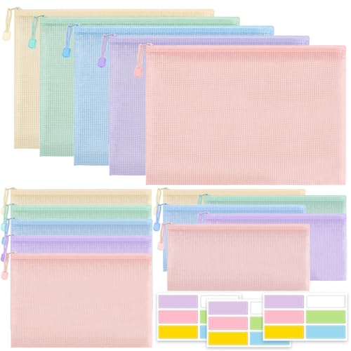 15 Stück Dokumententasche mit Reißverschluss A4 A5 A6, Mesh Dokumententaschen, Zip Tasche für Dokumente, Zip Document Case, Reißverschlussbeutel Transparent für Dokumente, Quittung, Schreibwaren von GHLAECM