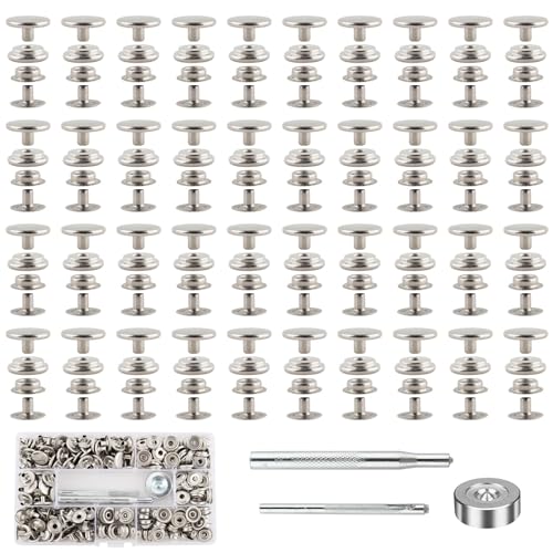 300 Stück (75 Sätze) Druckknöpfe Set, Edelstahl Druckknöpfe 15mm, Druckknöpfe Metall, Metal Snap Buttons Kit, Druckknöpfe Leder, Canvas Snap Kit, mit 3 Fixierwerkzeug, für Kleidung Leder DIY Handwerk von GHLAECM