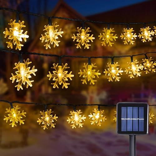 Weihnachten Schneeflocke Lichterketten, 12M LED Schneeflocken Lichterkette, 100 LEDs Wasserdichte 8 Modi Lichterkette mit Solar Innen Außen für Hochzeiten, Geburtstage, Partys (Schneeflocke, Warmweiß) von GHONLZIN