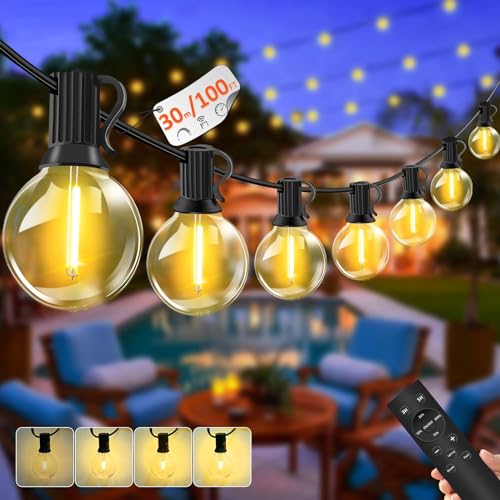 LED Lichterkette Außen - 30M Outdoor Lichterkette Strom 40+2 LED Glühbirnen Wetterfest IP44 Wasserdicht Balkon Lichterketten Innen Aussen für Terrasse Garten Hochzeiten Partys (30M 40+2 Dimmbar) von GHUSTAR