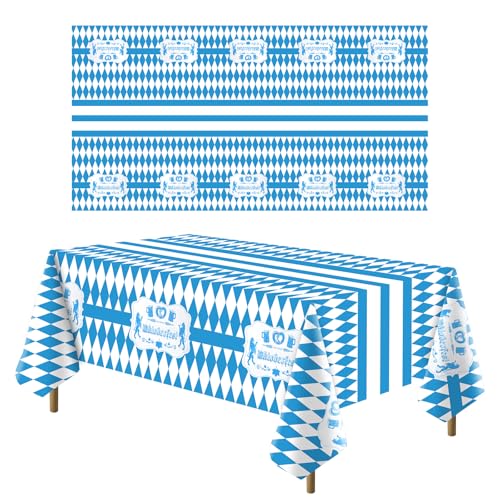 GHVACZS 2 Stück Oktoberfest Tischdecke, 137 x 274 cm Bayerische Tischdecke, Blau Weiß Tischdecke Oktoberfest, Geeignet für die Dekoration Einer Oktoberfest Party von GHVACZS