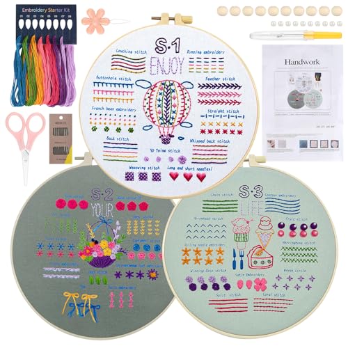 GHVACZS Sticken Set Erwachsene, Enjoy Your Life Stickset, Embroidery Kit, Stickset Für Anfänger, mit 2 Stickrahmen, Anleitung und Werkzeug, Stickerei Set für DIY-Kunsthandwerk von GHVACZS