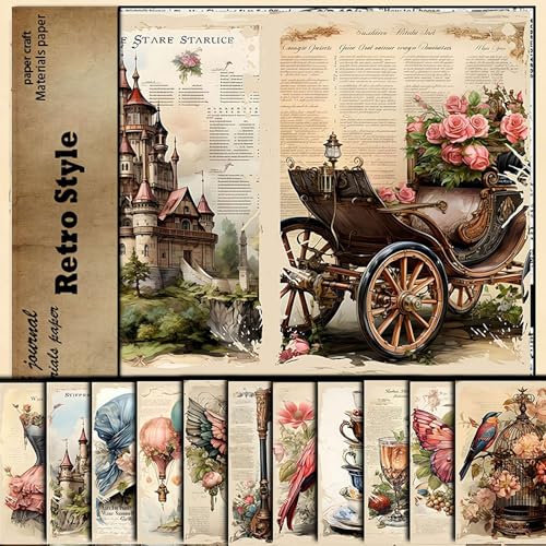 Retro-Stil Muster Scrapbook Bastelpapier-Set für Scrapbook Journaling Zubehör, DIY Kartenherstellung, Decoupage-Papier für Junk-Tagebuch, Origami, Urlaubstagebuch (B) von GHYJPAJK