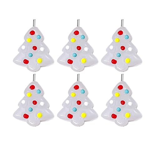 Weihnachtsbaumperlen, Weihnachtsbaum-Glasperlen, handgefertigt, Cartoon-Weihnachtsbaum, lose Perlen für DIY-Schmuckherstellung, Tannenbaum-Glasperlen für DIY-Party-Dekoration, Weiß, 6 Stück von GHYJPAJK