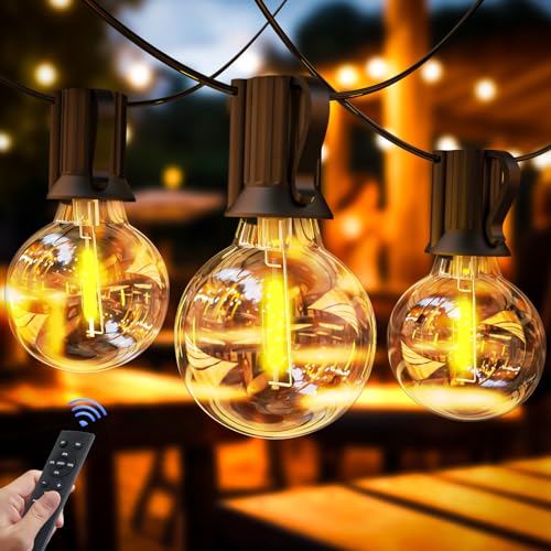 Lichterkette Außen Strom, 30M LED Outdoor Lichterkette Glühbirnen mit Fernbedienung, 50+3 Warmweiße G40 Glühbirnen Plastik, IP44 Wasserdicht Lichterketten Innen für Garten, Balkon, Party, Terrasse von GIACOMO