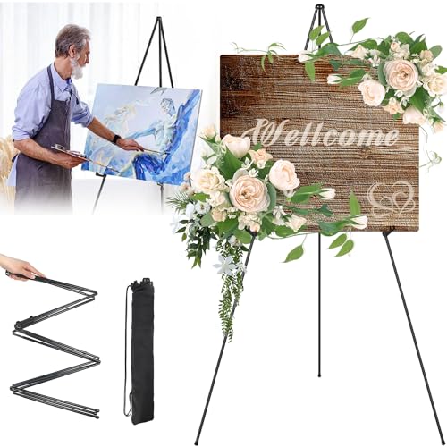 Staffelei Ständer für Hochzeitsschild Poster Leinwand Ständer Schwarz Staffelei 169cm Groß Tragbare Teleskop Künstler Boden Staffeleien Verstellbares Stativ Leinwand Malerei Display von GIAK