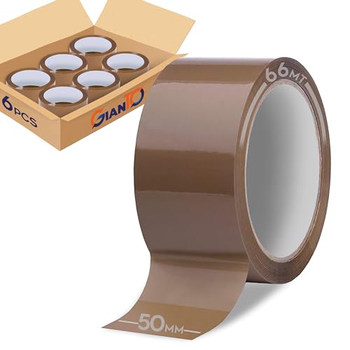 GIANTO 6 Rollen braunes Klebeband, H 50 mm x L 66 m Rolle Havanna, groß für Verpackung, Versand, Pakete, Kartons, robust, hergestellt in Italien (Set mit 6 Stück) von GIANTO