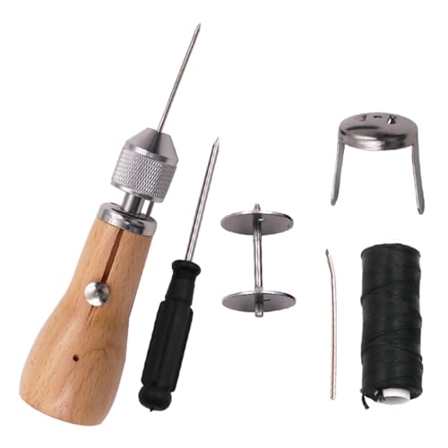 GIAYEU Bradawl mit Holzgriff, Ahle, Nähahlen-Set for Ledernähte, Handnäher, Leder-Reparaturwerkzeug mit Nähgarn-Schraubendreher, Nadelschlüssel von GIAYEU