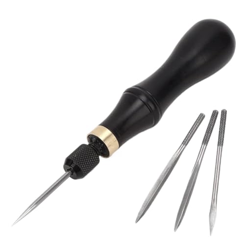 GIAYEU Bradawl with Wooden Handle,awl, 4 in 1 Stitching Awl Kit, Ebony Handle Leather Fabric Hand Craft Sewing Tool for Sewing Leather and Canvas von GIAYEU