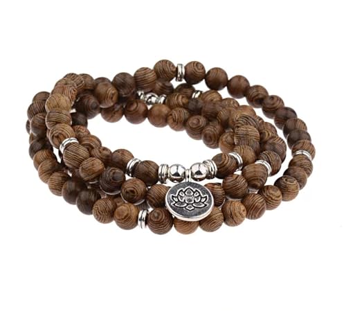 GIAYEU China Buddha-Perlen, 1 Stück tibetisch-buddhistische Gebetsperlen-Halskette mit Lotus-Buddha-Mala, Rosenkranz, Bettelarmband aus Holz, Armreif, Schmuckzubehör von GIAYEU