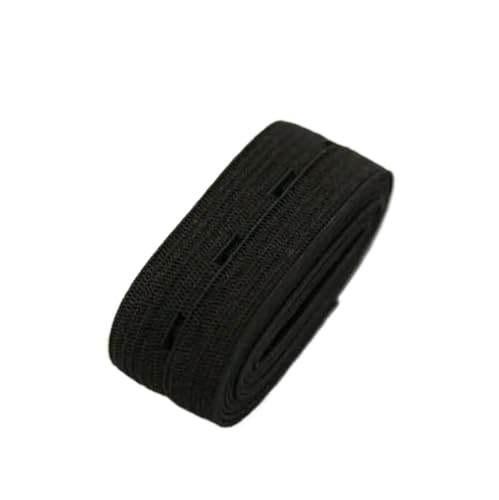 GIAYEU Gummiband for Nähen, 2 cm, buntes, verstellbares, flaches Gummiband mit Knopflöchern, Gummiband for Kleidungsstück-Nähzubehör(Black) von GIAYEU