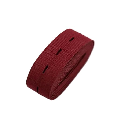 GIAYEU Gummiband for Nähen, 2 cm, buntes, verstellbares, flaches Gummiband mit Knopflöchern, Gummiband for Kleidungsstück-Nähzubehör(Wine Red) von GIAYEU