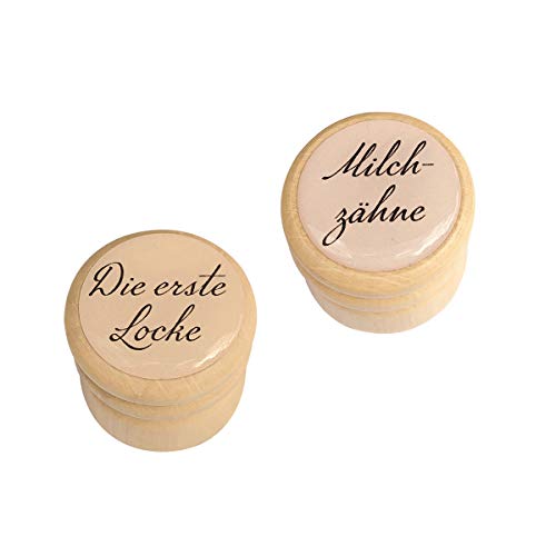 GICO Milchzähne Zahndose und Dose Erste Locke - Bilderdose Milchzahn für Jungen und Mädchen – Klassische Ausführung aus Holz mit Drehverschluss 34 mm (Set) -Made in EU-7021-7022 von GICO