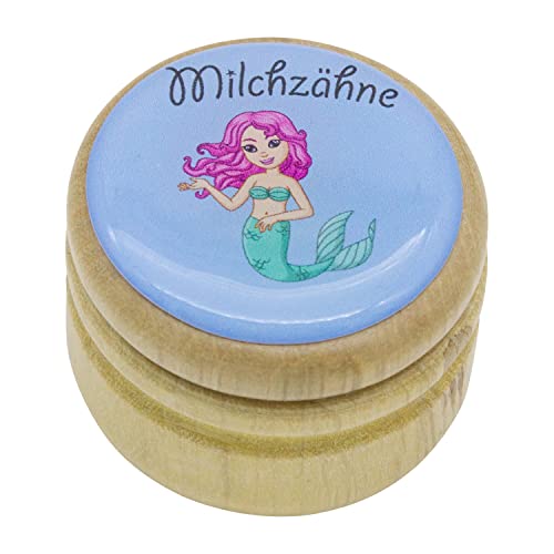 GICO Milchzahndose, Zahndose Milchzähne Bilderdose mit diversen Motiven aus Holz für Jungen und Mädchen mit Drehverschluss 44 mm (Meerjungfrau) von GICO