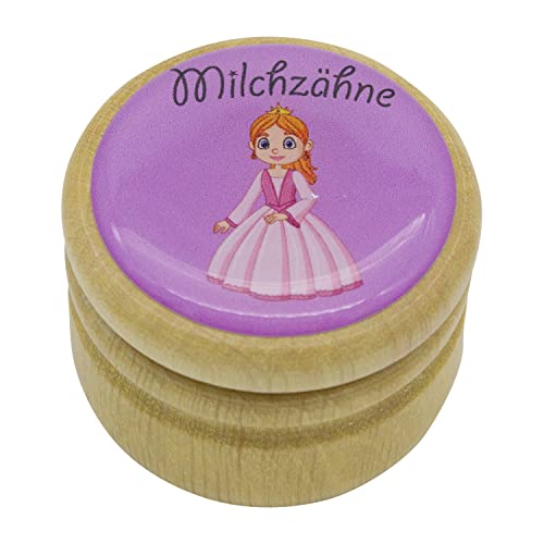 GICO Milchzahndose, Zahndose Milchzähne Bilderdose mit diversen Motiven aus Holz für Jungen und Mädchen mit Drehverschluss 44 mm (Prinzessin) von GICO