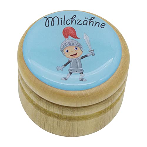 GICO Milchzahndose, Zahndose Milchzähne Bilderdose mit diversen Motiven aus Holz für Jungen und Mädchen mit Drehverschluss 44 mm (Ritter) von GICO