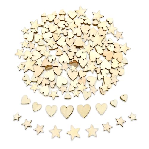 GIDWRIY 200 Stück Holzherzen Klein,Holzherzen Deko Sterne Holz,Holzherzen zum Basteln,Streudeko Herzen,Holzherzen Tischdeko,Holzherzen Hochzeit Naturholzscheiben,Wooden Hearts Unlackiert für Diy von GIDWRIY