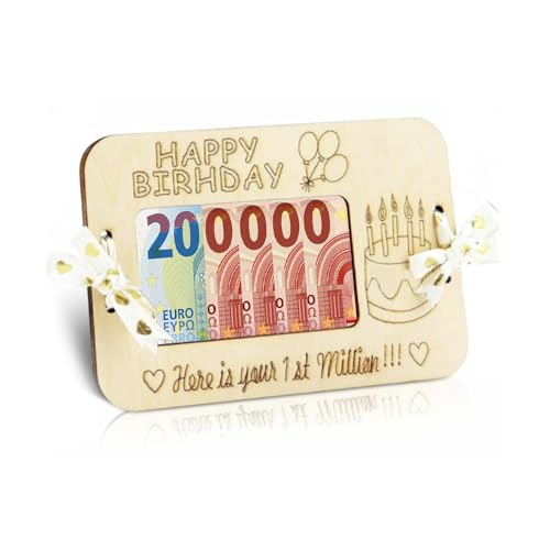 GIDWRIY Deine Erste Million Geschenk,Lustige Geldgeschenke Verpackung,Bilderrahmen Geschenk Geburtstag,Happy Birthday Holz Geldgeschenke Geburtstag,Geld Kreativ Verschenken für Männer Frauen von GIDWRIY