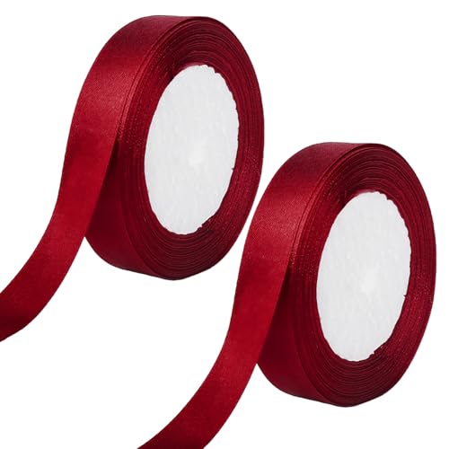 2cm x 50 yard Schleifenband Rot, 2 Rollen Burgunder Weinrot Band Rot, Rotes Geschenkband für Geschenkverpackungen, Kuchen Hochzeit Party Ballon Auto Band Dekoration von GIEEU