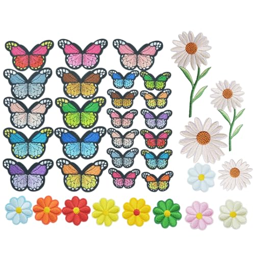 36 Stück Patches zum Aufbügeln,Applikation zum Aufbügeln,Blumen Schmetterling Bestickte Patches,Bügelflicken Set für DIY Kleidung, Kleider, Hüte, Jeans, Taschen, T-Shirt von GIEEU