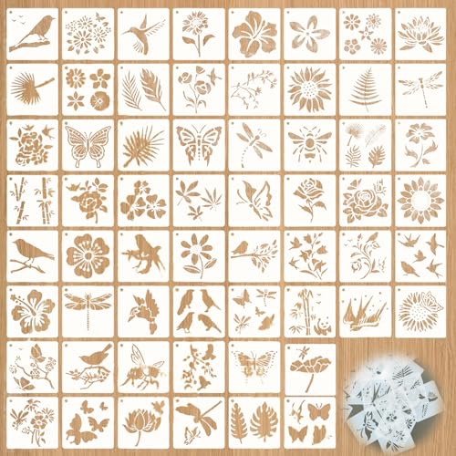 60PCS Blumenmalerei Schablonen Set - Muster Sprühfarbe für DIY-Projekte und Kunstwerke, Wiederverwendbar Kunststoff Schablonen Vorlagen für Holz schablonen malen，stencil schablonen von GIEEU