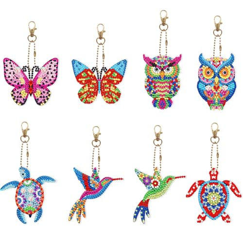 Diamond Painting Keychains Set - 8Pcs Diamant Painting Bilder Tier Design, 5d Diamant Painting, Vogel Eule Schildkröte Schmetterling Enthalten von GIEEU