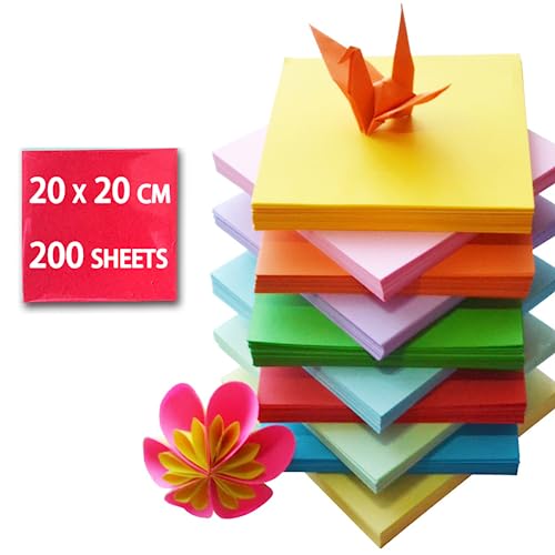 GIEEU 100 Blatt Origami-Papier, 20x20 cm, 70 g - für Anfänger, Jugendliche, Erwachsene, Basteln, 10 Farben, quadratisch. von GIEEU