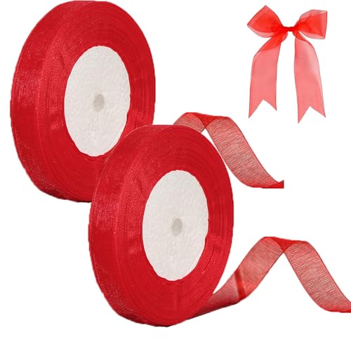 Geschenkbänder,2 rollen schleifenband rot breit,tüll rot Rotes Chiffonband,20mm x 45m geschenkband für geschenkverpackungen,partydekorationen von GIEEU