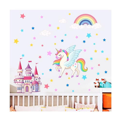 Kinderzimmer Wandaufkleber Satz von 3, Einhorn Regenbogen Wandaufkleber, 21x30CM, wasserdicht Mädchen Schlafzimmer für Kinderzimmer Dekor von GIEEU