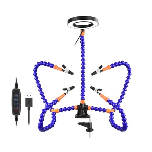 GIFANNY 4/6 Arme Schraubstock Tischklemme Lötstation Lötkolben PCB Schweißen Reparatur Handwerkzeug for Elektronikreparaturen(5 arms with Light C) von GIFANNY