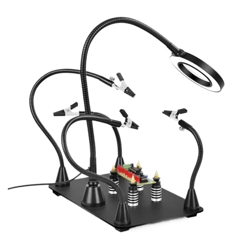 GIFANNY Lötstation for magnetische helfende Hände mit 3-facher L/E/D-Lupenlampe, 4 Leiterplatten und 4 flexiblen magnetischen helfenden Händen(N-4AB-BL) von GIFANNY