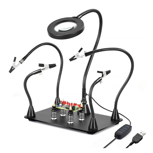 GIFANNY Lötstation for magnetische helfende Hände mit 3-facher L/E/D-Lupenlampe, 4 Leiterplatten und 4 flexiblen magnetischen helfenden Händen(N-4AB-USB) von GIFANNY