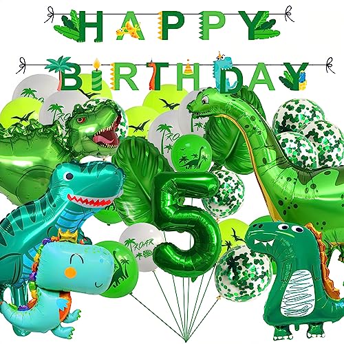 GIGIIS Dinosaurier Geburtstag Deko Kindergeburtstag 5 Jahre Dino Deko mit Happy Birthday Banner Luftballons Grün Party Zubehör 5. Geburtstagsdeko für Party Dekoration Dschungel Party Kinder von GIGIIS