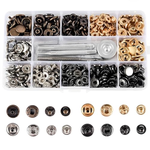 GIGIIS Druckknopf Set 120 Set Kupfer Druckknöpfe Snap Fasteners 12mm Druckknopfset Metall Druckknöpfe Kit mit 4 Stück Fixierwerkzeug Kit für Leder Handwerk Jacke Brieftasche Handtasche von GIGIIS