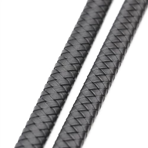 GIJMZY Flache Lederschnur 0,5/1 Meter Vintage Schwarz Braun echtes geflochtenes Lederband 8mm 10mm 12mm flaches Lederband zur Armband-Schmuckherstellung.(Black,10mm-0.5meter) von GIJMZY