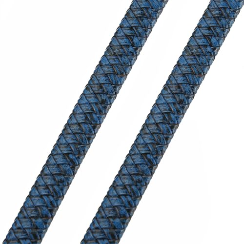 GIJMZY Flache Lederschnur 0,5/1 Meter Vintage Schwarz Braun echtes geflochtenes Lederband 8mm 10mm 12mm flaches Lederband zur Armband-Schmuckherstellung.(Blue,10mm-0.5meter) von GIJMZY