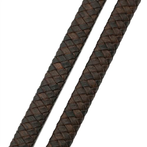 GIJMZY Flache Lederschnur 0,5/1 Meter Vintage Schwarz Braun echtes geflochtenes Lederband 8mm 10mm 12mm flaches Lederband zur Armband-Schmuckherstellung.(Coffee,10mm-0.5meter) von GIJMZY