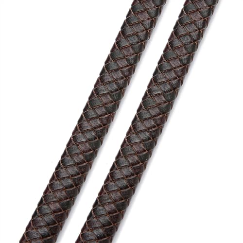 GIJMZY Flache Lederschnur 0,5/1 Meter Vintage Schwarz Braun echtes geflochtenes Lederband 8mm 10mm 12mm flaches Lederband zur Armband-Schmuckherstellung.(Dark Brown,8mm-0.5meter) von GIJMZY