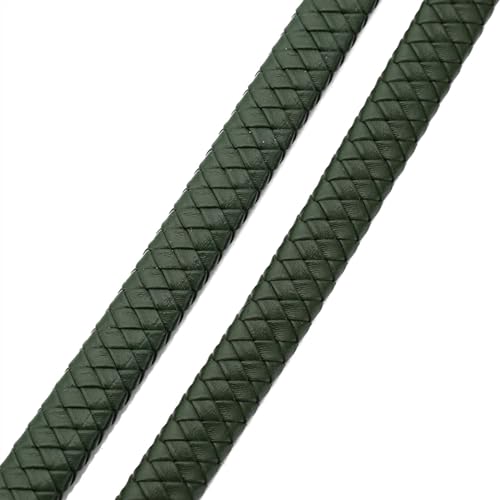 GIJMZY Flache Lederschnur 0,5/1 Meter Vintage Schwarz Braun echtes geflochtenes Lederband 8mm 10mm 12mm flaches Lederband zur Armband-Schmuckherstellung.(Dark Green,10mm-0.5meter) von GIJMZY