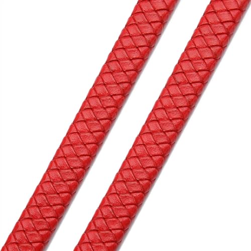 GIJMZY Flache Lederschnur 0,5/1 Meter Vintage Schwarz Braun echtes geflochtenes Lederband 8mm 10mm 12mm flaches Lederband zur Armband-Schmuckherstellung.(Red,10mm-0.5meter) von GIJMZY