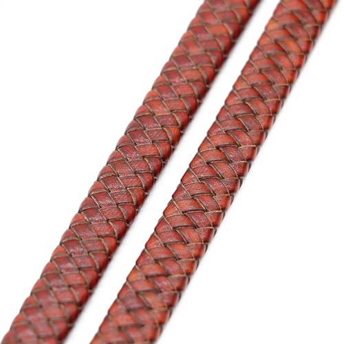 GIJMZY Flache Lederschnur 0,5/1 Meter Vintage Schwarz Braun echtes geflochtenes Lederband 8mm 10mm 12mm flaches Lederband zur Armband-Schmuckherstellung.(Yellow Brown,10mm-0.5meter) von GIJMZY