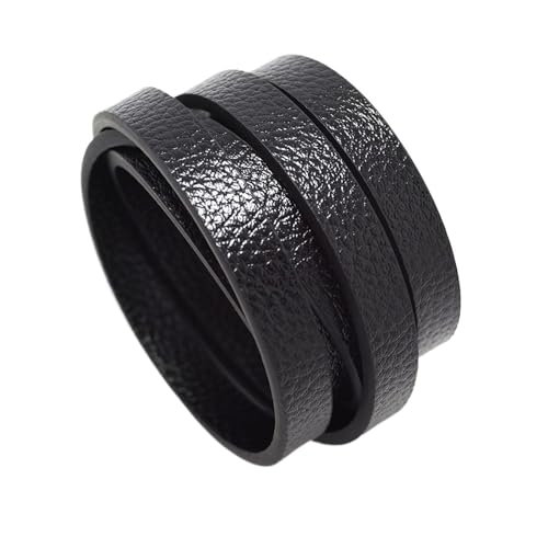 GIJMZY Flache Lederschnur 1,15 Meter Lange Lederstreifen, genähtes flaches Lederband, Gürteltaschengriff aus Kunstleder, 10 mm 15 mm Schlüsselband, Herstellung von Kordelarmbändern.(Black Litchi B) von GIJMZY