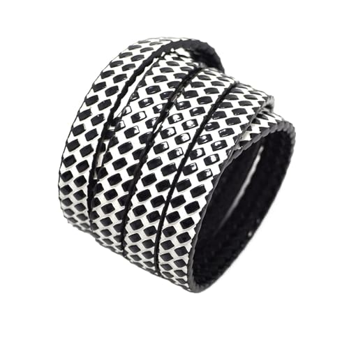 GIJMZY Flache Lederschnur 1,15 Meter Lange Lederstreifen, genähtes flaches Lederband, Gürteltaschengriff aus Kunstleder, 10 mm 15 mm Schlüsselband, Herstellung von Kordelarmbändern.(Black and White) von GIJMZY