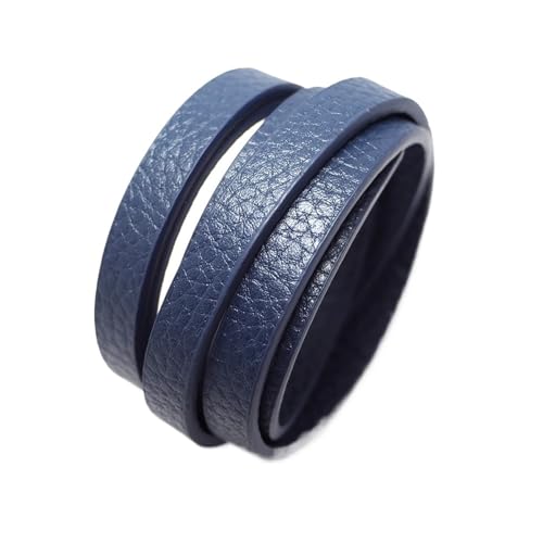 GIJMZY Flache Lederschnur 1,15 Meter Lange Lederstreifen, genähtes flaches Lederband, Gürteltaschengriff aus Kunstleder, 10 mm 15 mm Schlüsselband, Herstellung von Kordelarmbändern.(Blue Litchi) von GIJMZY