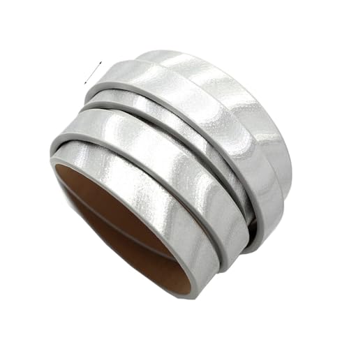 GIJMZY Flache Lederschnur 1,15 Meter Lange Lederstreifen, genähtes flaches Lederband, Gürteltaschengriff aus Kunstleder, 10 mm 15 mm Schlüsselband, Herstellung von Kordelarmbändern.(Bright Silver) von GIJMZY